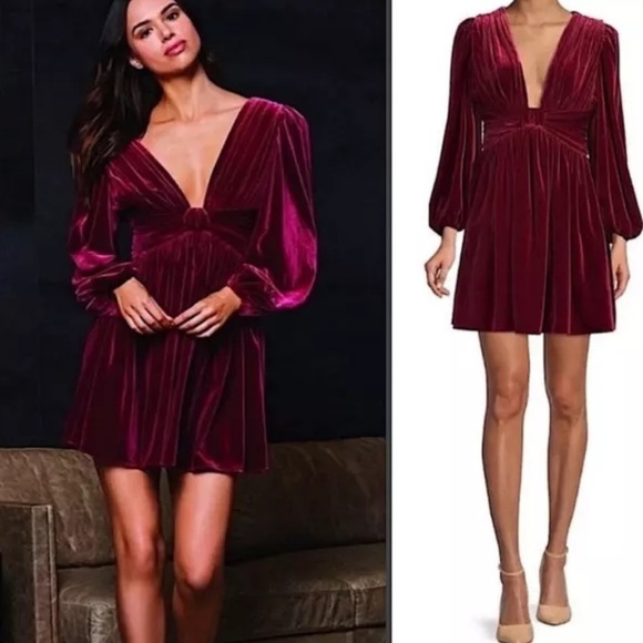 Gianni Binni Velvet Mini Dress Plunge Neckline - Picture 2 of 13